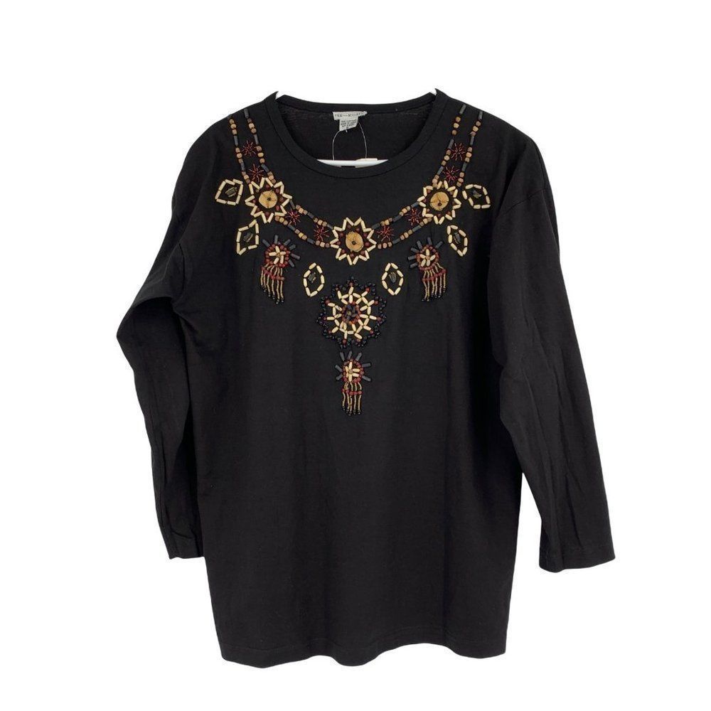 Womens Vintage Ethnic Tribal Bead Top S/M Black 0245 Padded Shoulder